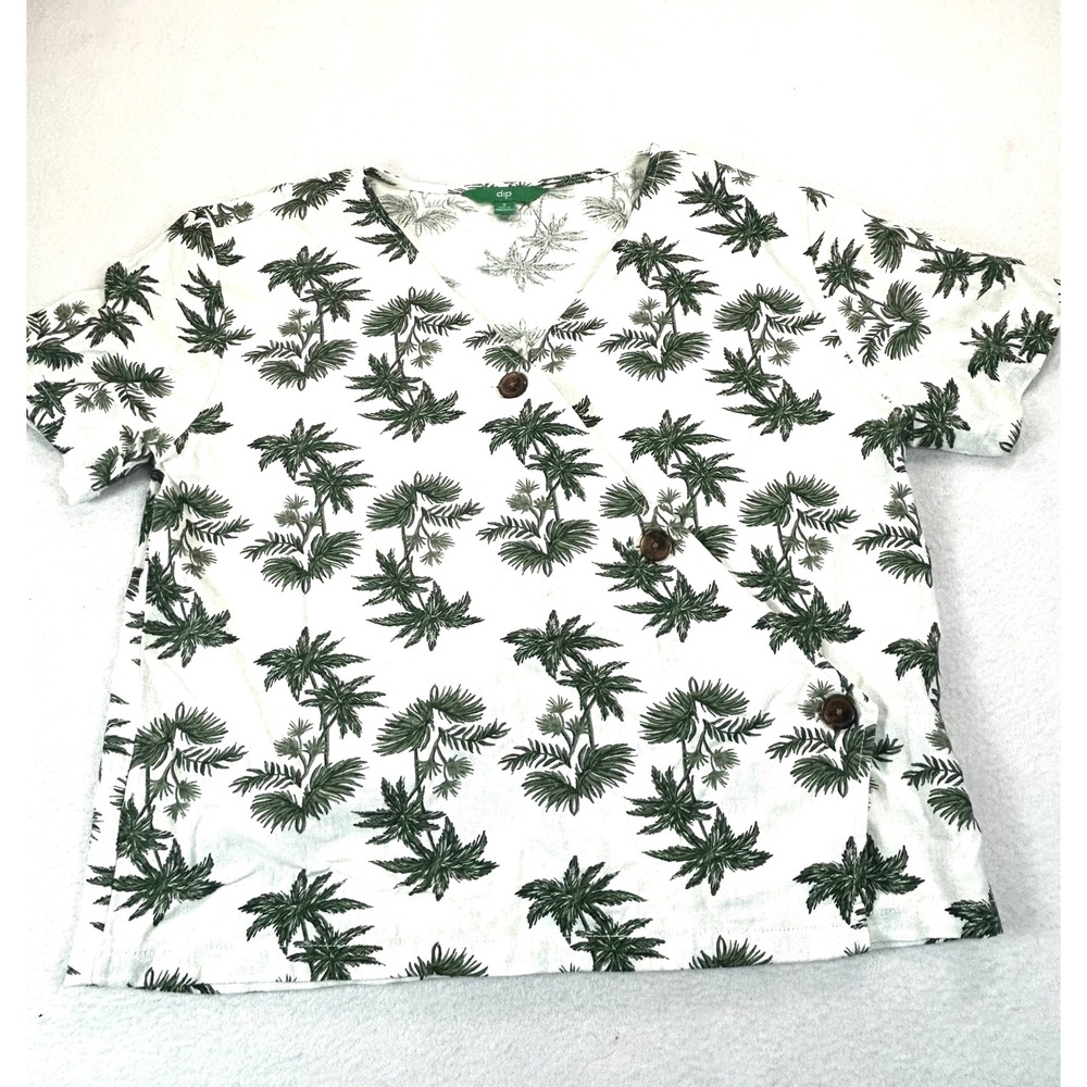 Dip Palm Tree Print Wrap Top Women Small White Green Tropical